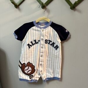 Vintage Y2K Carter Infant "ALL STAR" button up romper baseball pin stripe